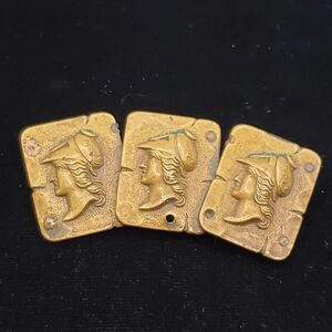 Antique Bronze Athena Brooch Three Panel Relief Collar Pin Victorian Jewelry